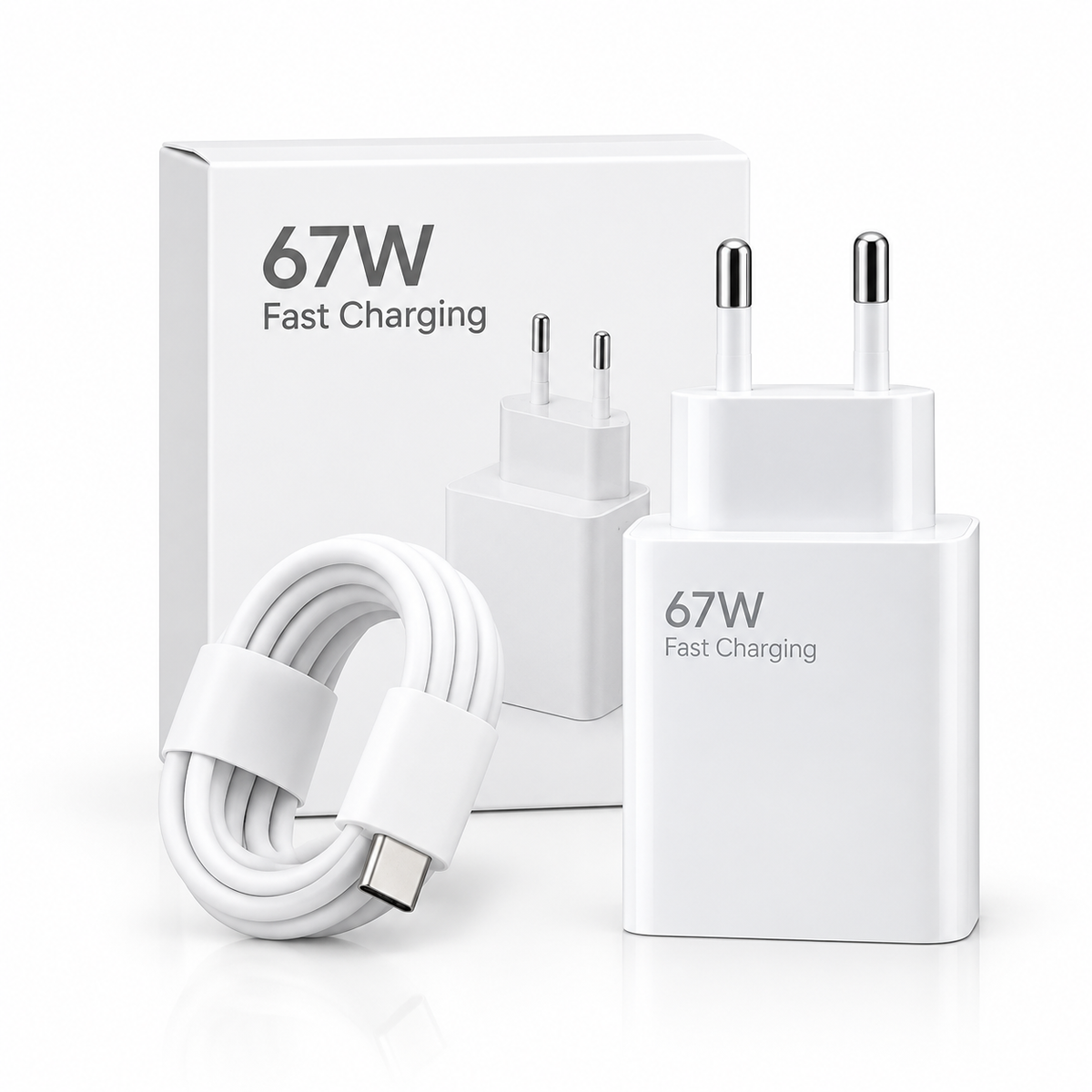 67W Fast Charging Adapter with USB-C Cable – High-Speed Power Charger