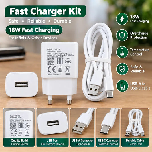 Infinix 18W Fast Charger with Type-C Cable – White