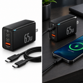 65W Fast Charger with USB-C Cable – 3-Port GaN Fast Charging Adapter
