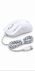 White Wired Gaming Mouse, Lightweight USB Mouse with Braided Cable for PC & Laptop