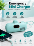 Emergency Mini Power Bank, Compact Portable Charger with Built-in Cable